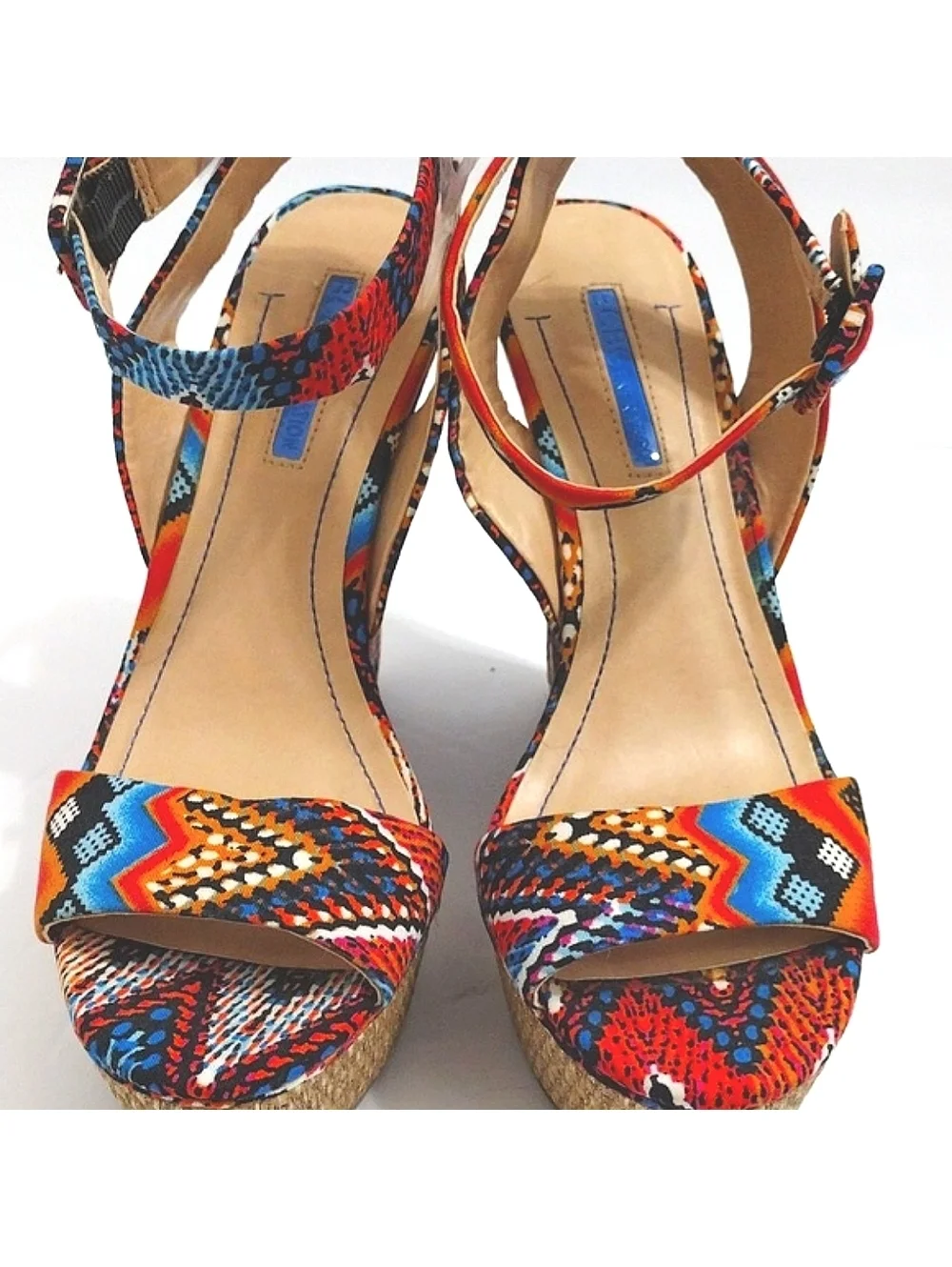 BCBGeneration Women's Colorful Geometric Patterned Wedge Sandals, Size 7.5